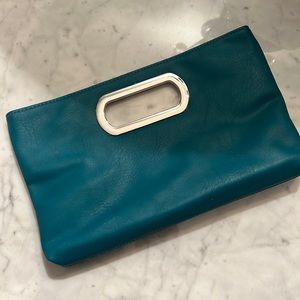 NWT- Teal clutch with Silver chain